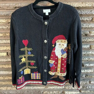 Northern Isles Christmas Cardigan Sweater Santa Claus and Festive Tree Large